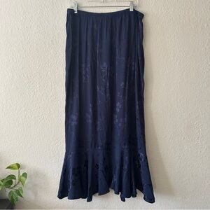 Navy Blue Floral Jacquard Maxi Skirt Size 1X